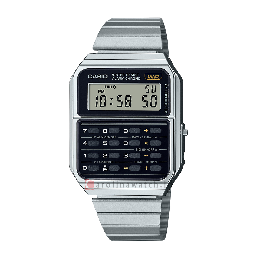 Jam Tangan Casio General CA-500WE-1A Unisex Calculator Model Digital Dial Stainless Steel Band