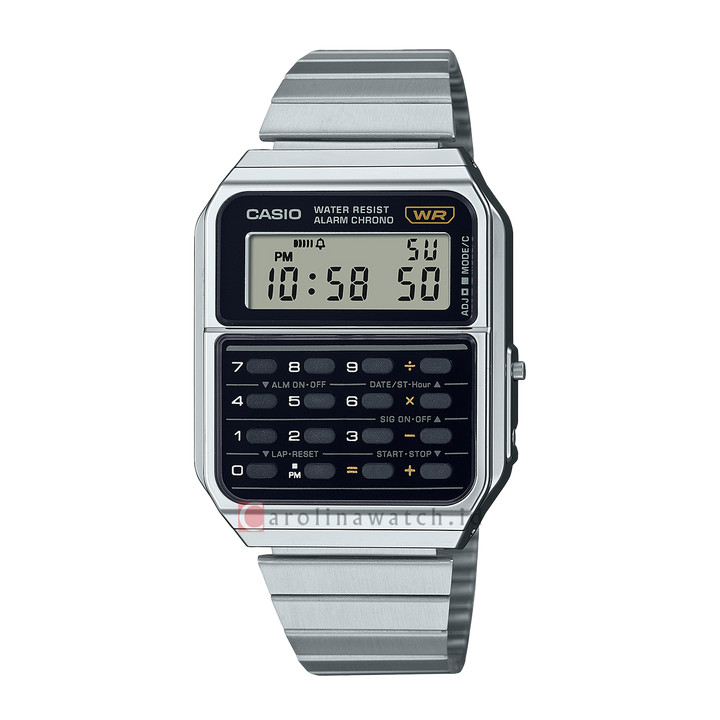 Jam Tangan Casio General CA-500WE-1A Unisex Calculator Model Digital Dial Stainless Steel Band