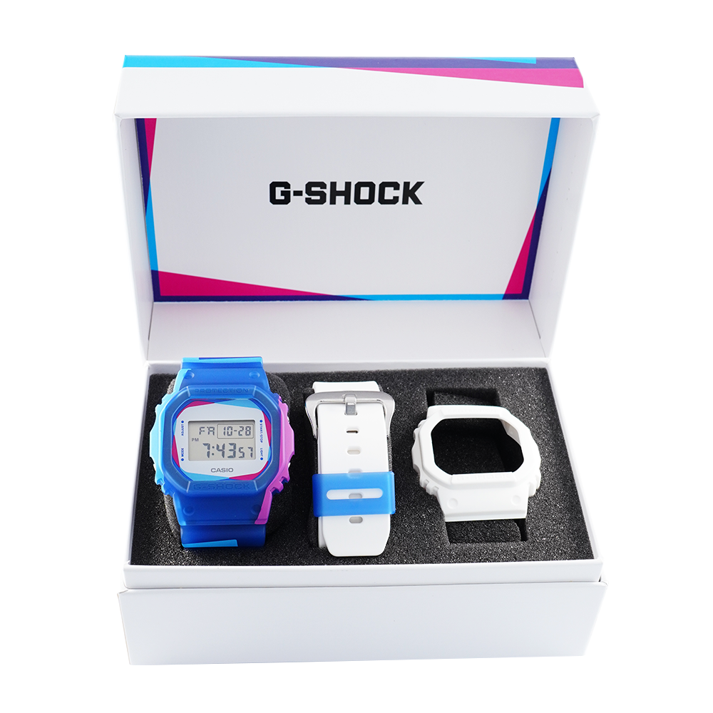 Jam Tangan CASIO G SHOCK DWE-5600PR-2D Men Digital Dial Blue Resin Band