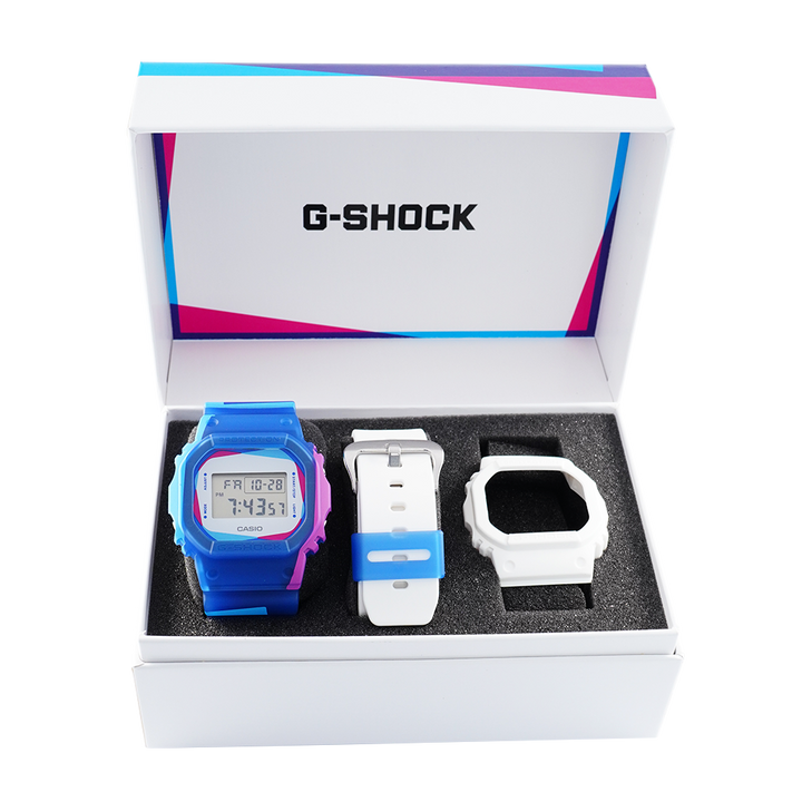 Jam Tangan CASIO G SHOCK DWE-5600PR-2D Men Digital Dial Blue Resin Band