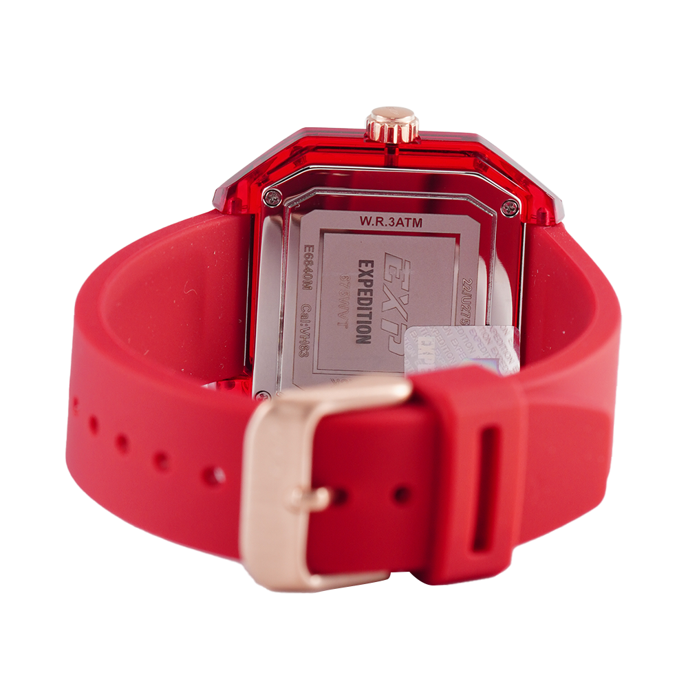 Jam Tangan EXP EX 6840 MFRRGRE Women Red Dial Red Rubber Strap