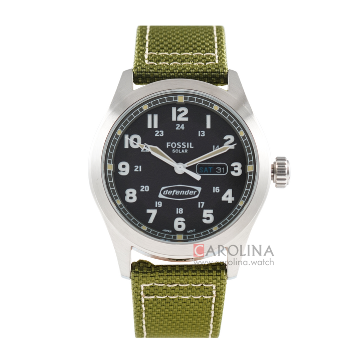 Jam Tangan Fossil Defender FS5977 Men Black Dial Green Nylon Strap