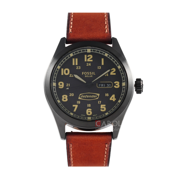 Jam Tangan Fossil Defender FS5978 Men Black Dial Brown Leather Strap