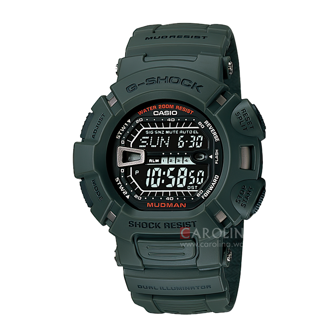 Jam Tangan Pria Casio G SHOCK Mudman G-9000-3V Men MASTER OF G - LAND Digital Dial Green Resin Band