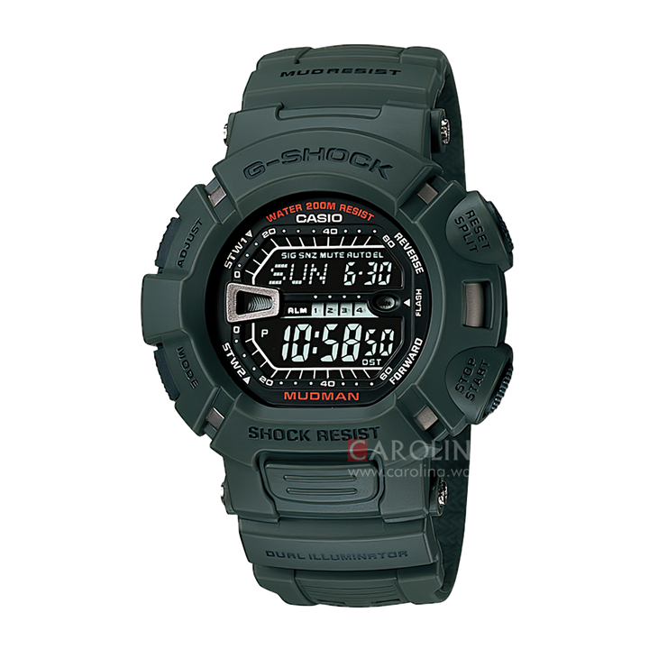 Jam Tangan Pria Casio G SHOCK Mudman G-9000-3V Men MASTER OF G - LAND Digital Dial Green Resin Band