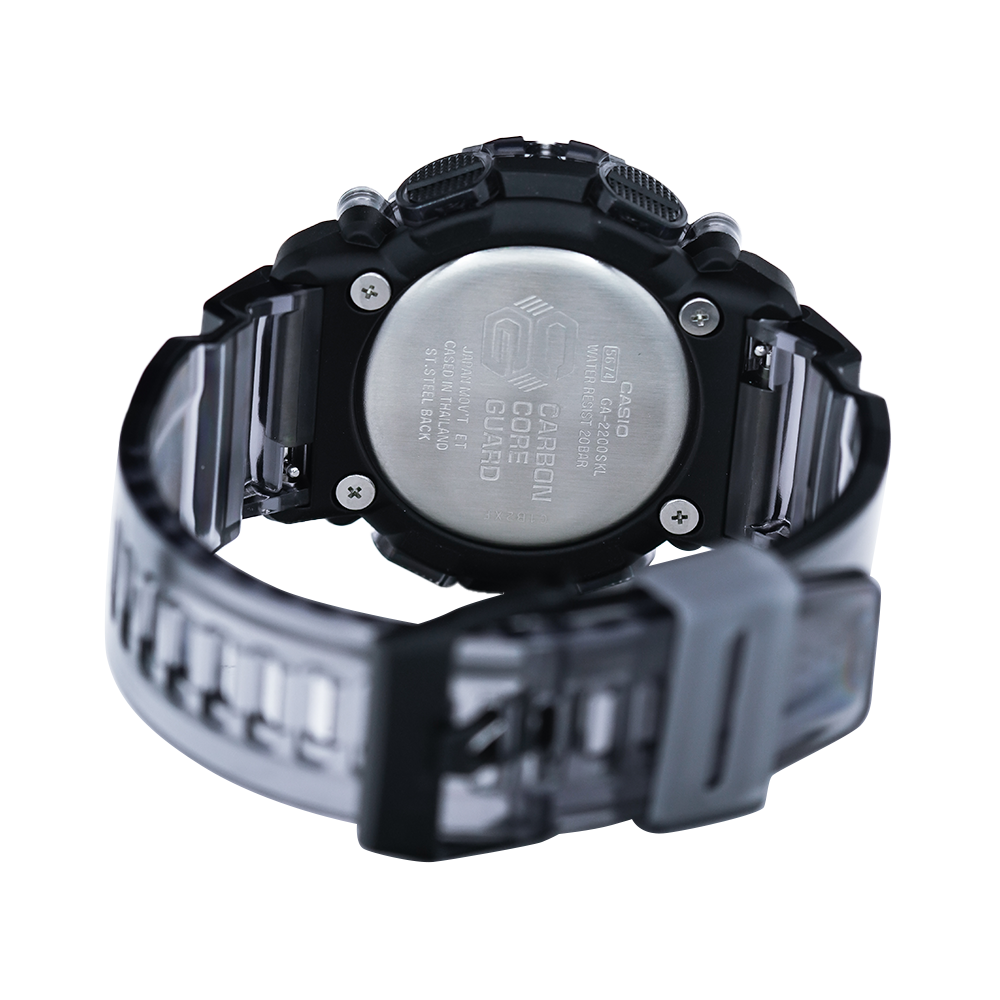 Jam Tangan Casio G-Shock GA-2200SKL-8A Men Black Digi-Ana Dial Grey Transparent Resin Band