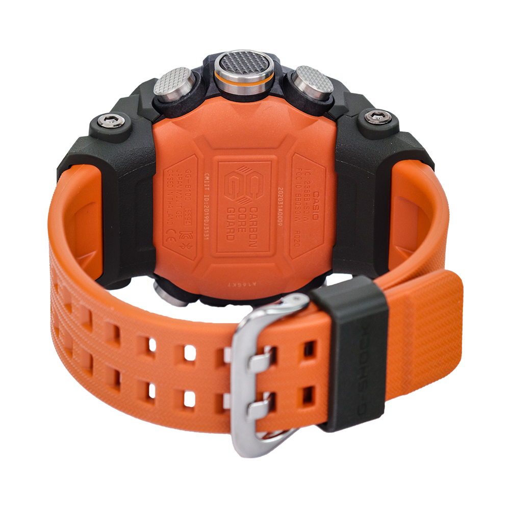 Jam Tangan CASIO G SHOCK Master of G-Land Mudmaster GG-B100-1A9 Men Black Digital Analog Dial Orange Resin Band