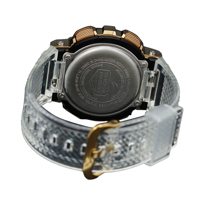 Jam Tangan Casio G-Shock GM-110SG-9A Men Gold Digital Analog Dial White Transparent Resin Band