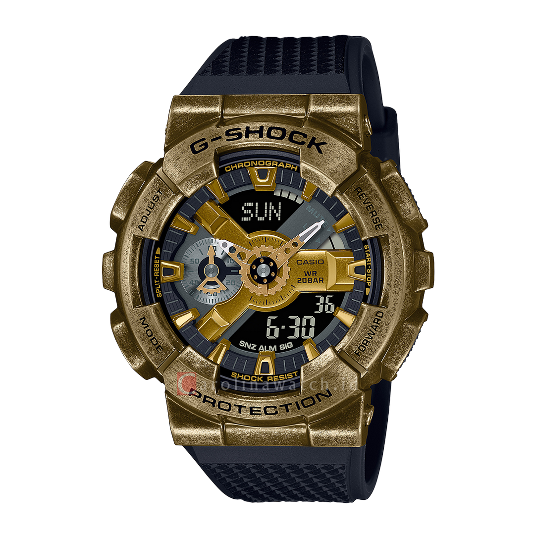 Jam Tangan Casio G-Shock GM-110VG-1A9 Men Steampunk Series Harvest Gold Digital Analog Dial Black Resin Band