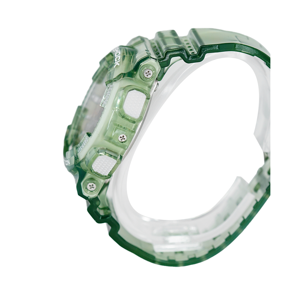 Jam Tangan Casio G-Shock GMA-S110GS-3A Women Silver Digital Analog Dial Transparent Green Resin Band