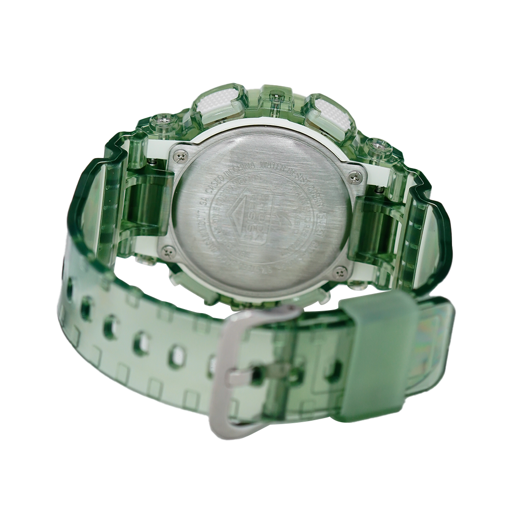 Jam Tangan Casio G-Shock GMA-S110GS-3A Women Silver Digital Analog Dial Transparent Green Resin Band