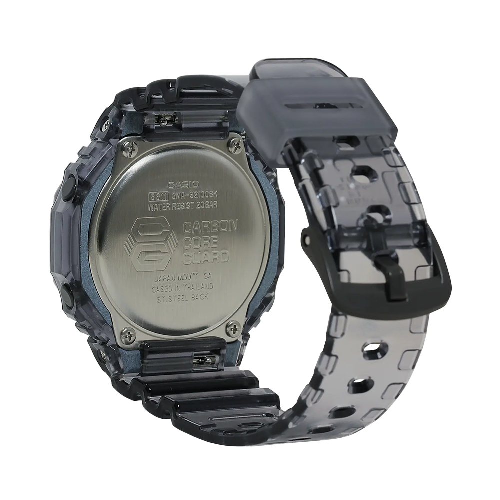 Jam Tangan CASIO G SHOCK GMA-S2100SK-1A Women CasiOak Grey Digital Analog Dial Black Transparent Resin Band