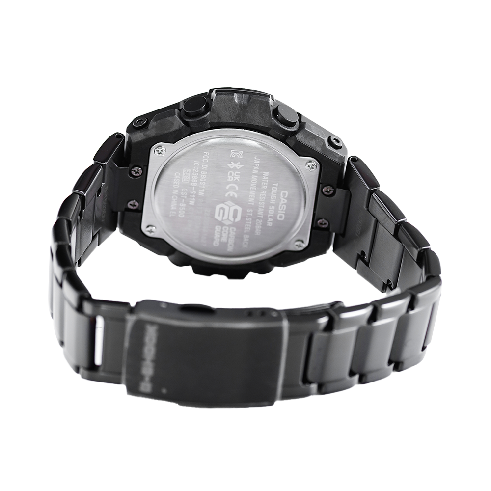 Jam Tangan CASIO G SHOCK GST-B500BD-1A Men Black Digital Analog Dial Black Stainless Steel Band