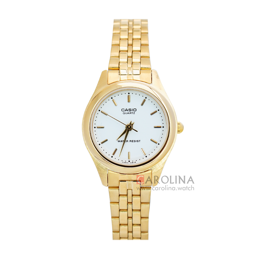 Jam Tangan Casio General LTP-1129N-7A Women White Dial Gold Stainless Steel Band