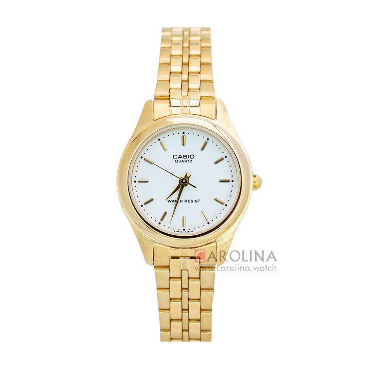 Jam Tangan Casio General LTP-1129N-7A Women White Dial Gold Stainless Steel Band