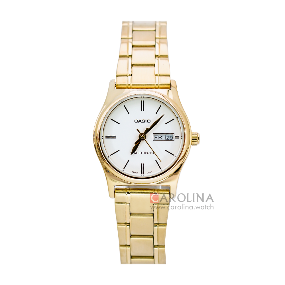 Jam Tangan Casio General LTP-V006G-7B Women White Dial Gold Stainless Steel Band