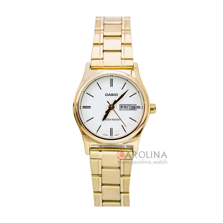 Jam Tangan Casio General LTP-V006G-7B Women White Dial Gold Stainless Steel Band