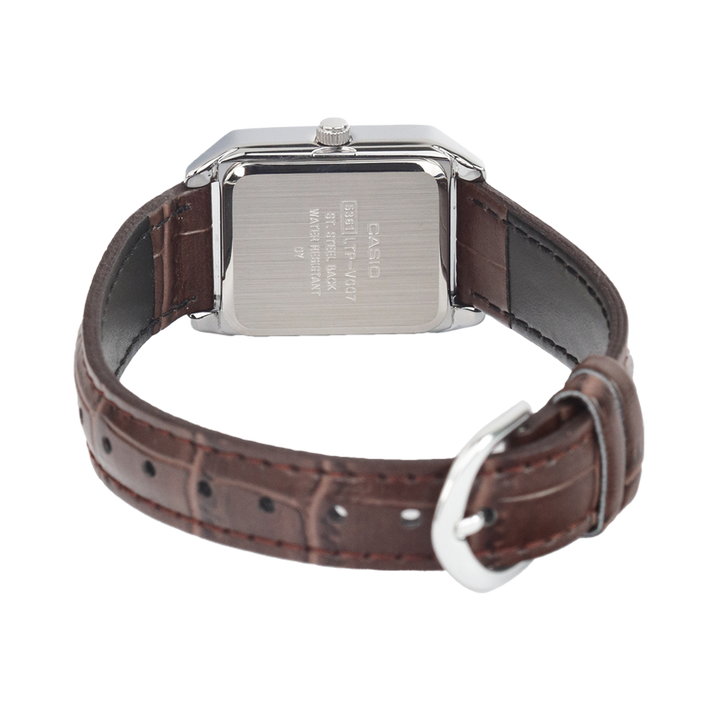 Jam Tangan CASIO LTP-V007L-9E Women Silver Dial Brown Leather Band