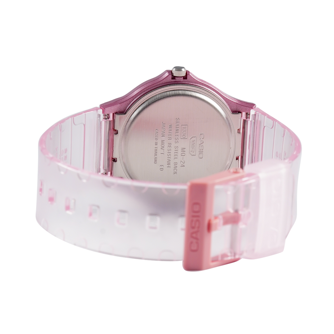 Jam Tangan Casio MQ-24S-4B Women Pink Dial Pink Transparent Resin Band