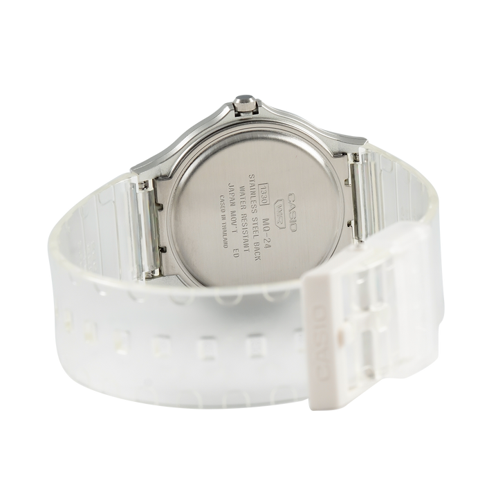 Jam Tangan Casio MQ-24S-7B Women White Dial White Transparent Resin Band