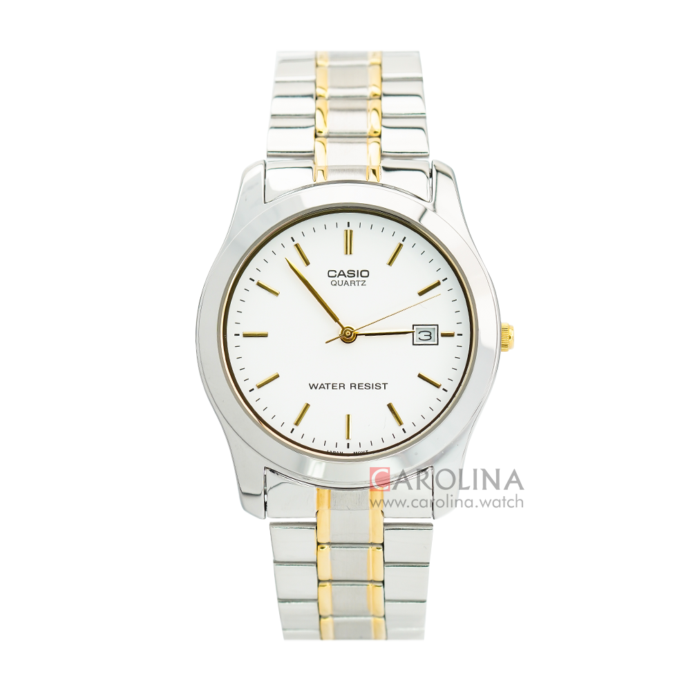 Jam Tangan Casio General MTP-1141G-7A Men White Dial Dual Tone Stainless Steel Band