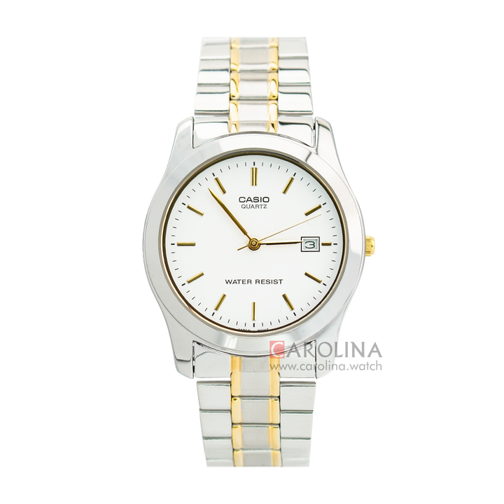 Jam Tangan Casio General MTP-1141G-7A Men White Dial Dual Tone Stainless Steel Band