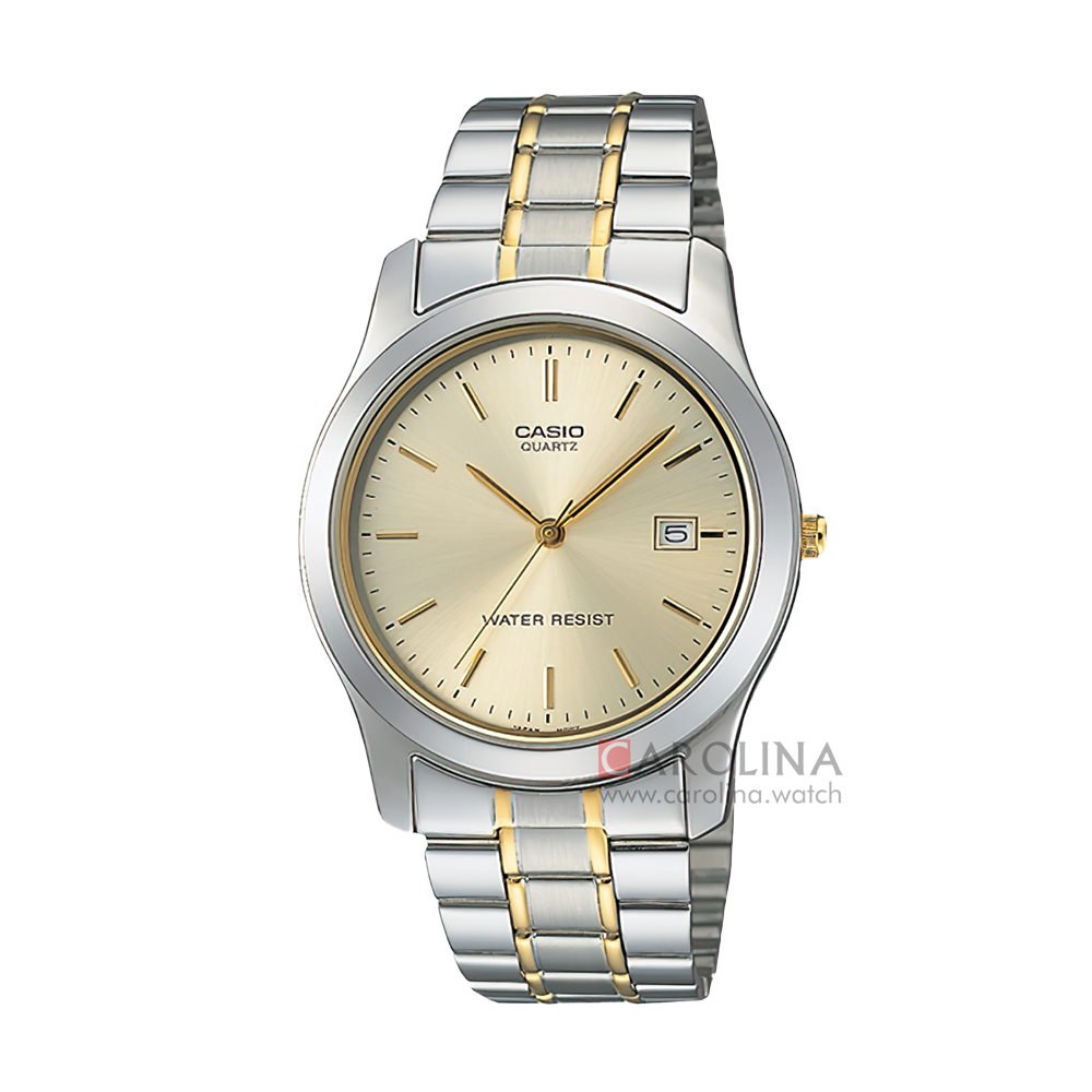 Jam Tangan Casio General MTP-1141G-9A Men Light Gold Dial Dual Tone Stainless Steel Band