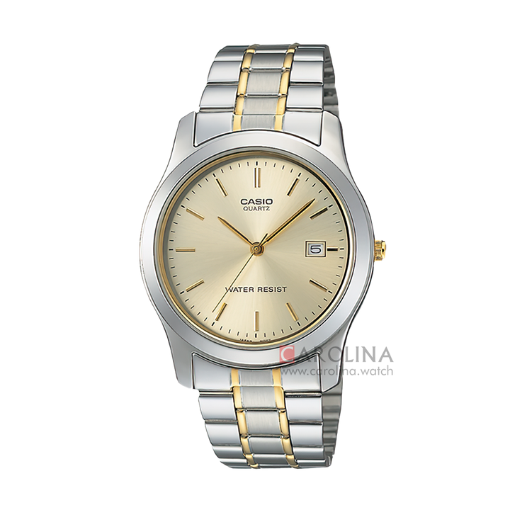 Jam Tangan Casio General MTP-1141G-9A Men Light Gold Dial Dual Tone Stainless Steel Band