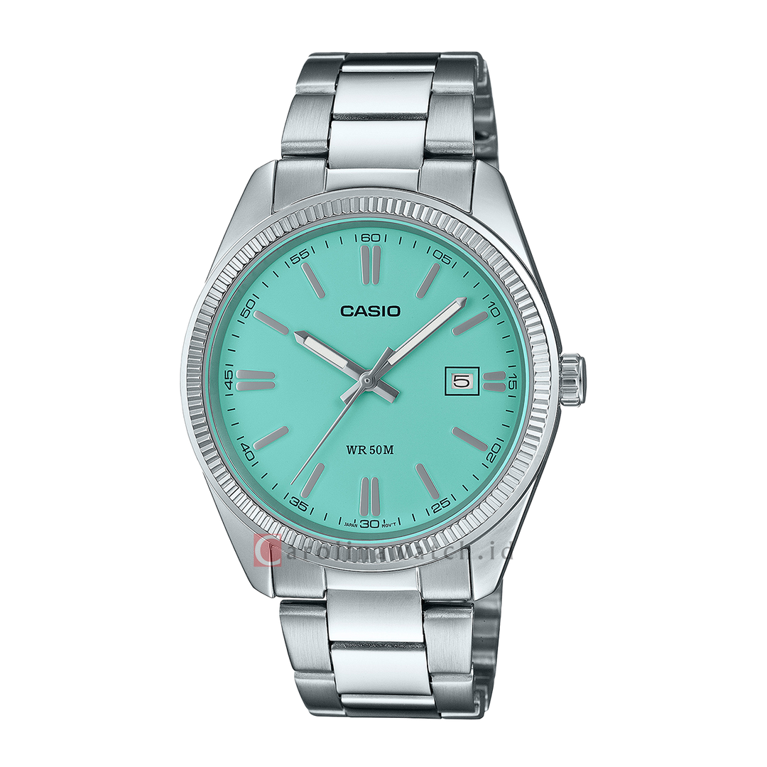 Jam Tangan Casio General MTP-1302PD-2A2 Men Turquoise Blue Dial Stainless Steel Band