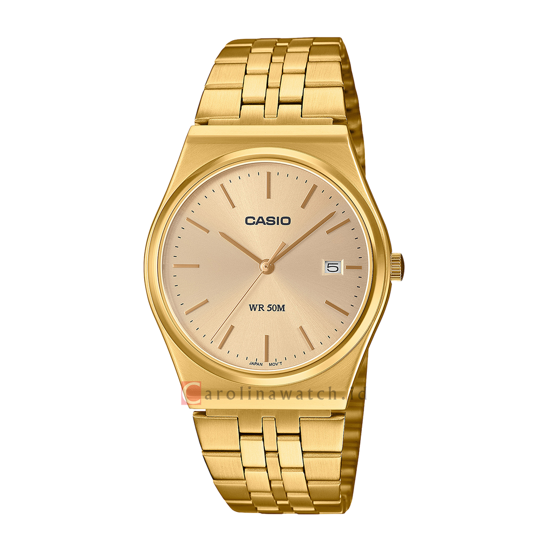 Jam Tangan Casio General MTP-B145G-9A Men Pale Gold Blue Dial Gold Stainless Steel Band